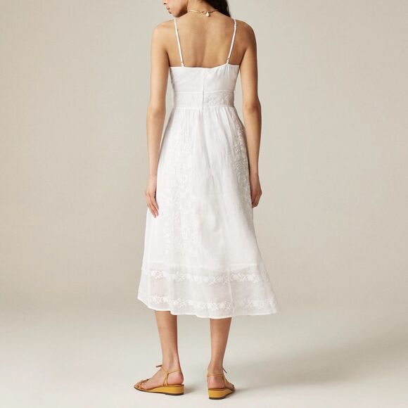 NWT J CREW Embroidered midi dress in ramie in white - Picture 4 of 7
